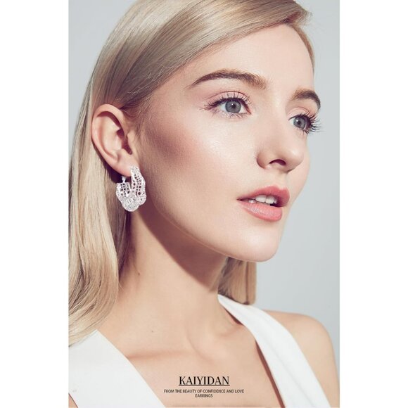 Gold Dangle Hoop Earrings For Women's - Picture 4 of 9